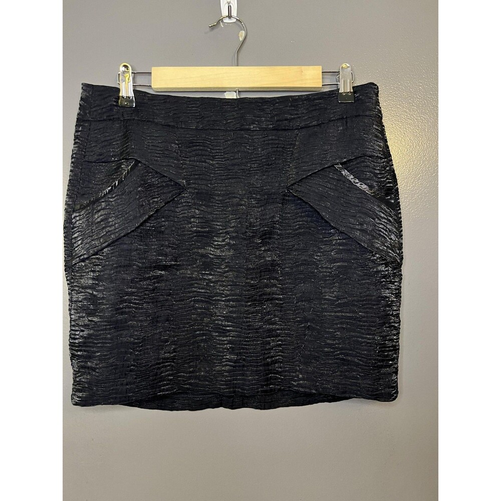 BCBGeneration Skirt Womens 8 Black Textured Satin Pencil Mini Lined Pockets